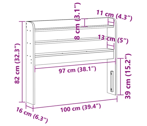 Cabecero de cama con estantes madera maciza de pino 90 cm