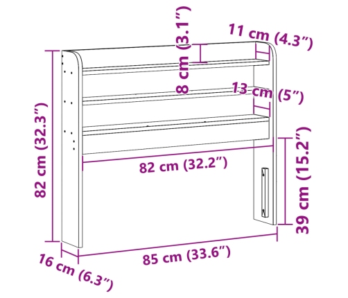 Cabecero de cama con estantes madera maciza de pino 75 cm