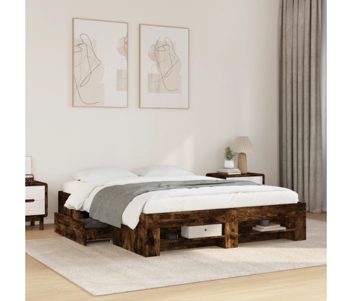 Estructura de cama sin colchón roble ahumado 160x200 cm
