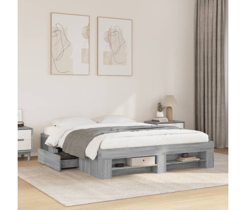 vidaXL Estructura de cama madera de ingeniería gris Sonoma 160x200 cm