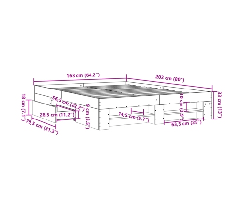 vidaXL Estructura de cama madera de ingeniería gris Sonoma 160x200 cm