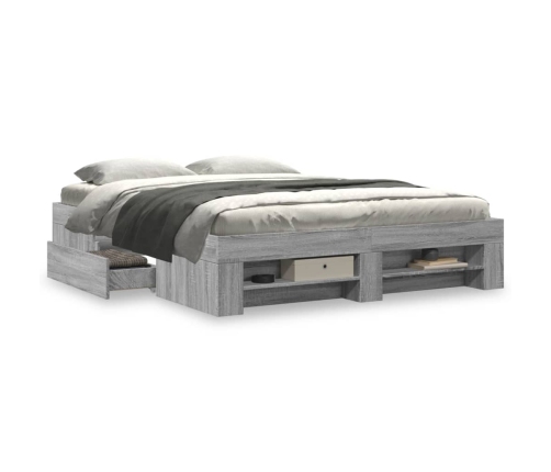 vidaXL Estructura de cama madera de ingeniería gris Sonoma 160x200 cm