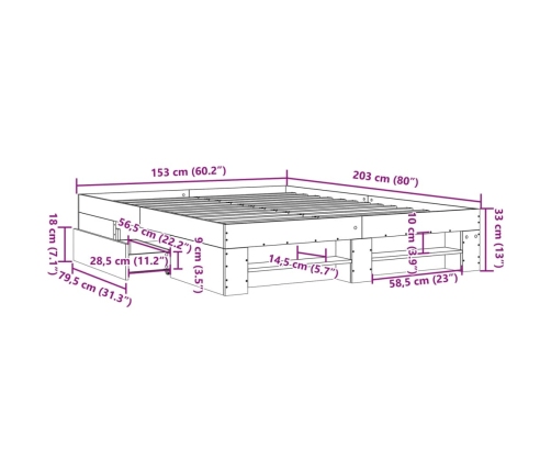 vidaXL Estructura de cama madera de ingeniería gris Sonoma 150x200 cm