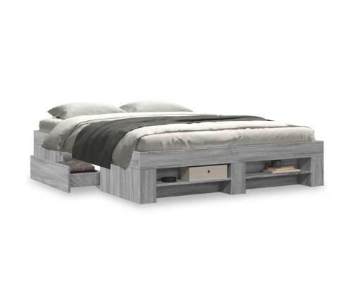 vidaXL Estructura de cama madera de ingeniería gris Sonoma 150x200 cm