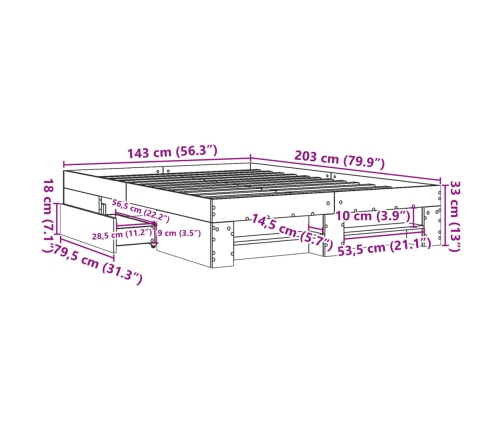 Estructura de cama madera de ingeniería gris hormigón 140x200cm