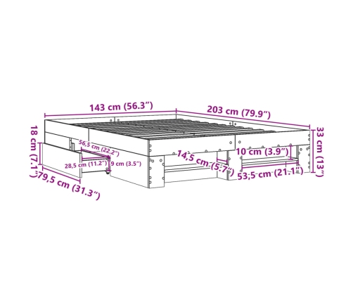 Estructura de cama sin colchón madera roble ahumado 140x200 cm