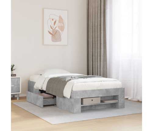 vidaXL Estructura de cama madera de ingeniería gris hormigón 100x200cm