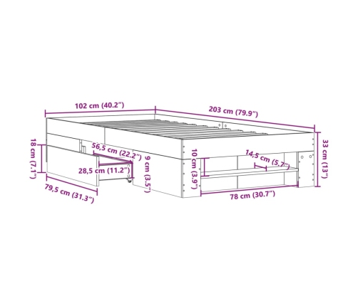 vidaXL Estructura de cama madera de ingeniería gris hormigón 100x200cm