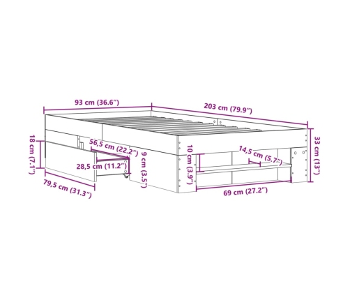 Estructura de cama sin colchón madera roble Sonoma 90x200 cm