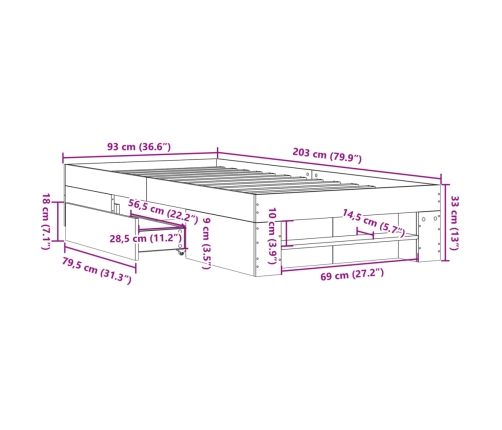 Estructura de cama madera de ingeniería gris hormigón 90x200cm