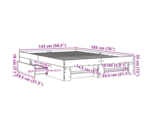 Estructura de cama sin colchón madera marrón roble 140x190 cm