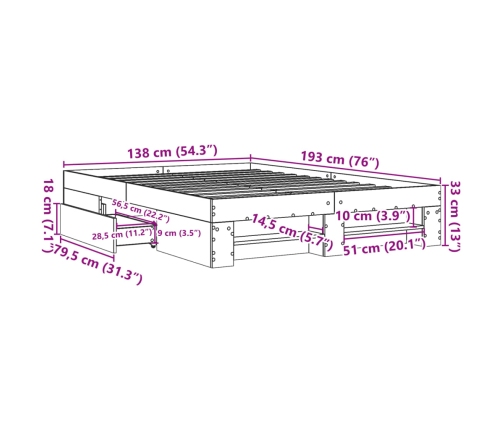 Estructura de cama madera de ingeniería blanca 135x190 cm