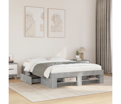 Estructura de cama madera de ingeniería gris hormigón 135x190cm