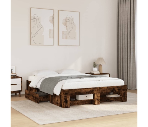 vidaXL Estructura de cama madera de ingeniería roble ahumado 135x190cm