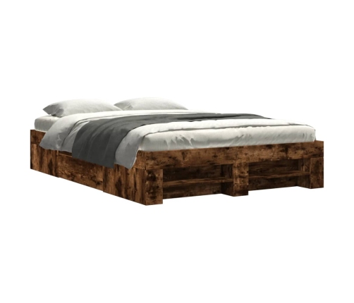 vidaXL Estructura de cama madera de ingeniería roble ahumado 135x190cm