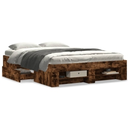 Estructura de cama madera de ingeniería roble ahumado 135x190cm