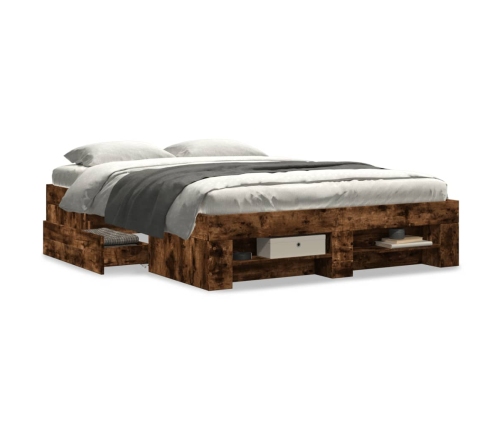 vidaXL Estructura de cama madera de ingeniería roble ahumado 135x190cm