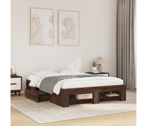 Estructura de cama madera de ingeniería marrón roble 135x190 cm