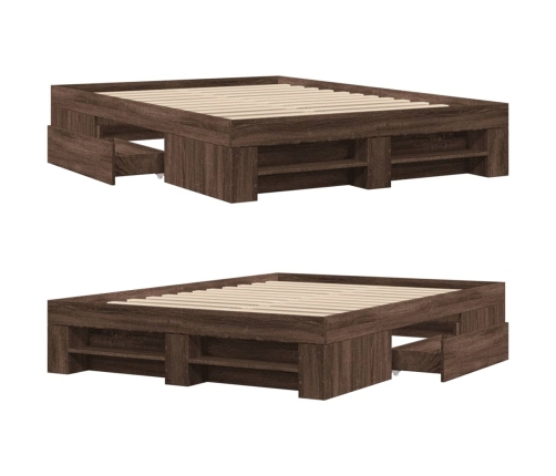 Estructura de cama madera de ingeniería marrón roble 135x190 cm
