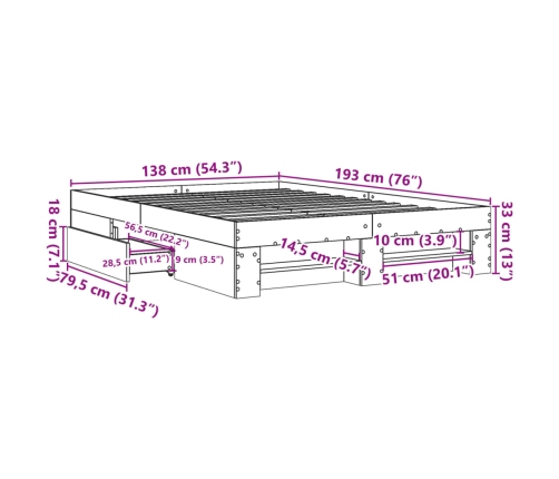 Estructura de cama madera de ingeniería marrón roble 135x190 cm