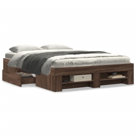 Estructura de cama madera de ingeniería marrón roble 135x190 cm