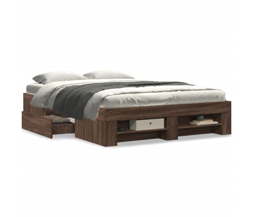 Estructura de cama madera de ingeniería marrón roble 135x190 cm