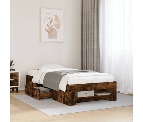 Estructura de cama sin colchón madera roble ahumado 90x190 cm