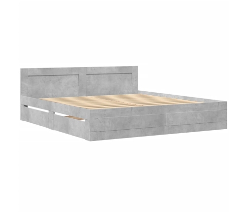 Cama con cabecero madera ingeniería gris hormigón 200x200 cm