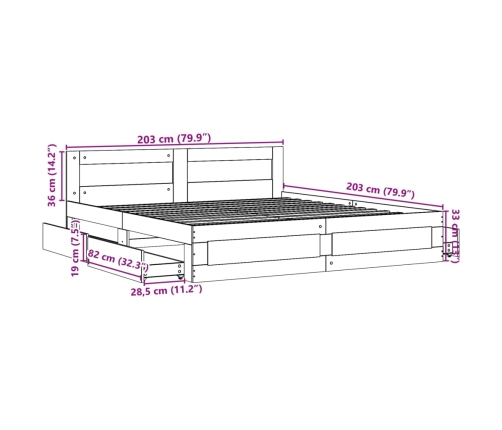 Cama con cabecero madera ingeniería gris hormigón 200x200 cm