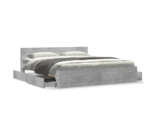 Cama con cabecero madera ingeniería gris hormigón 200x200 cm