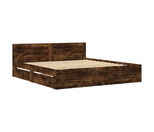 vidaXL Cama con cabecero madera de ingeniería roble ahumado 200x200 cm