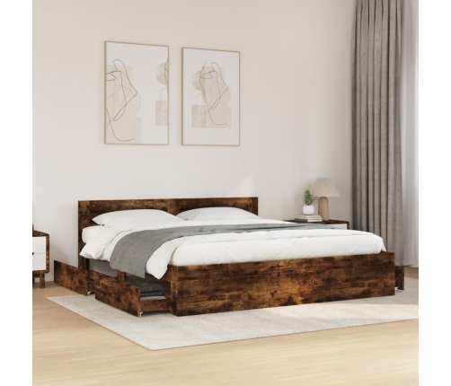 vidaXL Cama con cabecero madera de ingeniería roble ahumado 200x200 cm