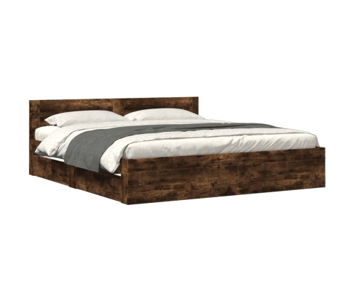 vidaXL Cama con cabecero madera de ingeniería roble ahumado 200x200 cm