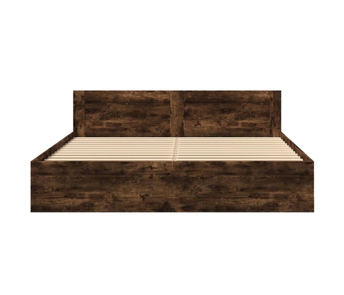 vidaXL Cama con cabecero madera de ingeniería roble ahumado 200x200 cm