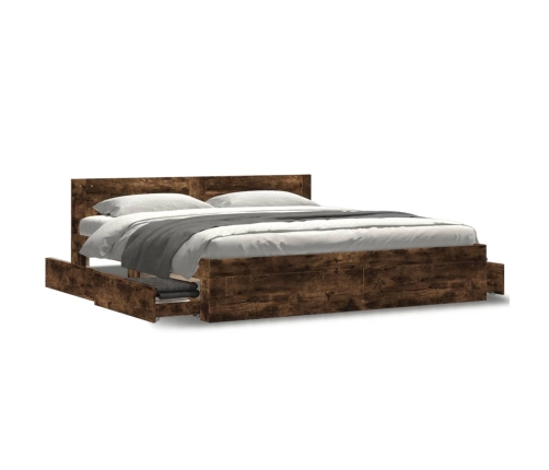 vidaXL Cama con cabecero madera de ingeniería roble ahumado 200x200 cm