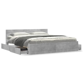 Cama con cabecero madera de ingeniería gris hormigón 180x200 cm