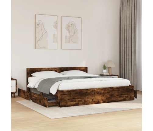 Cama con cabecero madera de ingeniería roble ahumado 180x200 cm