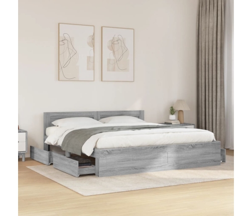 vidaXL Cama con cabecero madera de ingeniería gris Sonoma 180x200 cm