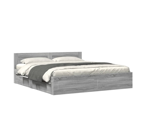 vidaXL Cama con cabecero madera de ingeniería gris Sonoma 180x200 cm