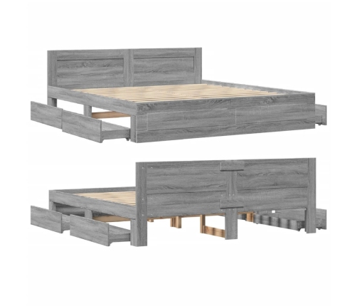 vidaXL Cama con cabecero madera de ingeniería gris Sonoma 180x200 cm