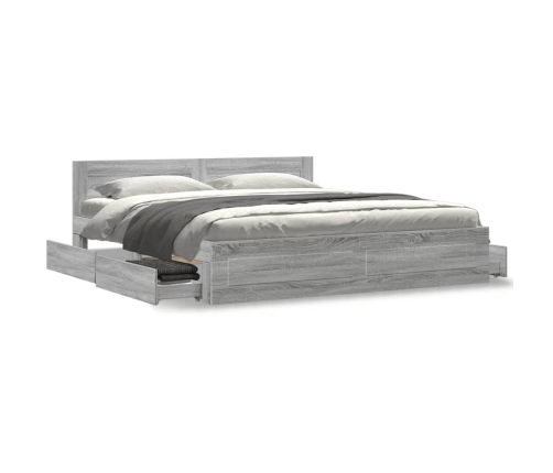 vidaXL Cama con cabecero madera de ingeniería gris Sonoma 180x200 cm