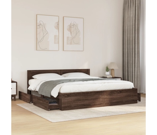 Cama con cabecero madera de ingeniería marrón roble 180x200 cm