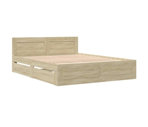 vidaXL Cama con cabecero madera de ingeniería roble Sonoma 160x200 cm