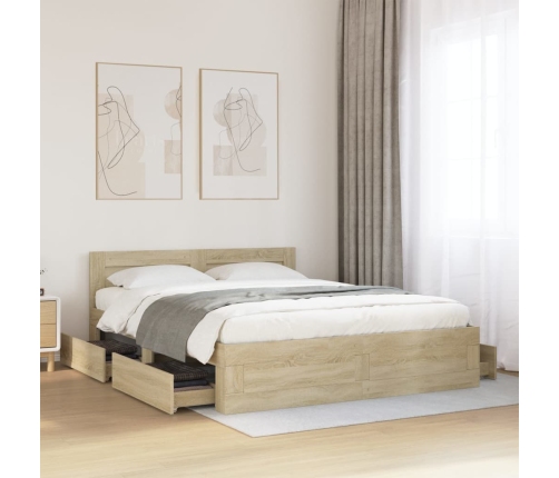 vidaXL Cama con cabecero madera de ingeniería roble Sonoma 160x200 cm