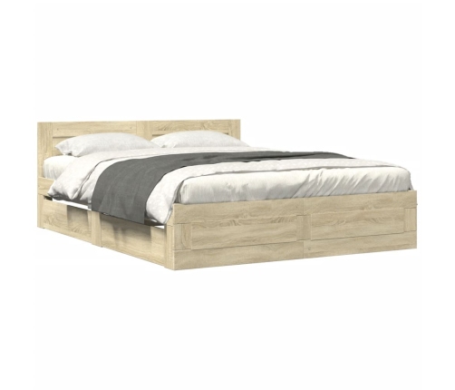 vidaXL Cama con cabecero madera de ingeniería roble Sonoma 160x200 cm