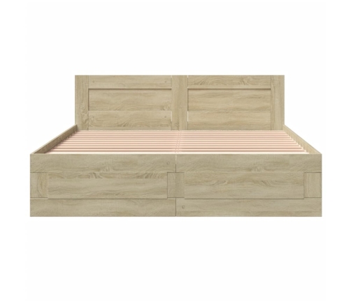 vidaXL Cama con cabecero madera de ingeniería roble Sonoma 160x200 cm