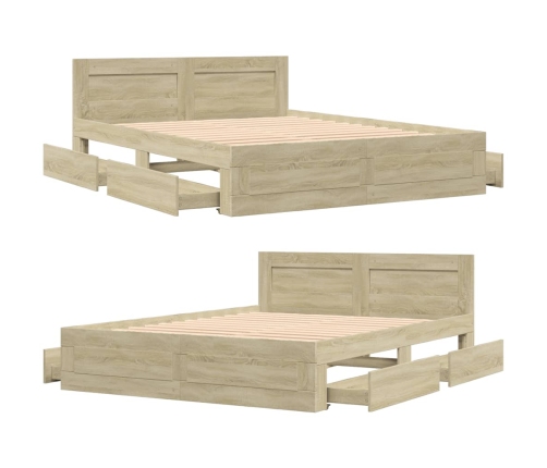 vidaXL Cama con cabecero madera de ingeniería roble Sonoma 160x200 cm