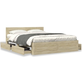 Cama con cabecero madera de ingeniería roble Sonoma 160x200 cm