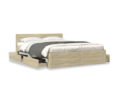 vidaXL Cama con cabecero madera de ingeniería roble Sonoma 160x200 cm