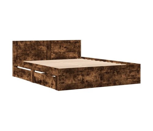 vidaXL Cama con cabecero madera de ingeniería roble ahumado 160x200 cm